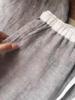 Одобрено CHAO: Серые льняные брюки-палаццо в стиле пэчворк с эластичным поясом и кулиской. Вневременной стиль «старых денег».