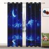 The Moon Night Pleasant Scenery, the Moon White Cloud Trees Lake, a Set of Two Pieces, Home Bedroom Living Room Shade Curtain
