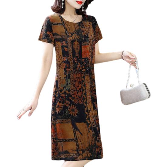 Летнее женское платье с принтом, короткими рукавами, круглым вырезом, плюс размер, свободный пуловер трапециевидной формы, длиной до колена, ретро-платье для свиданий, покупок, миди