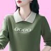New Lapel Long Sleeve Embroidered POLO Collar Middle-aged Mother Fashionable Casual Age-reducing Versatile Base Top Autumn