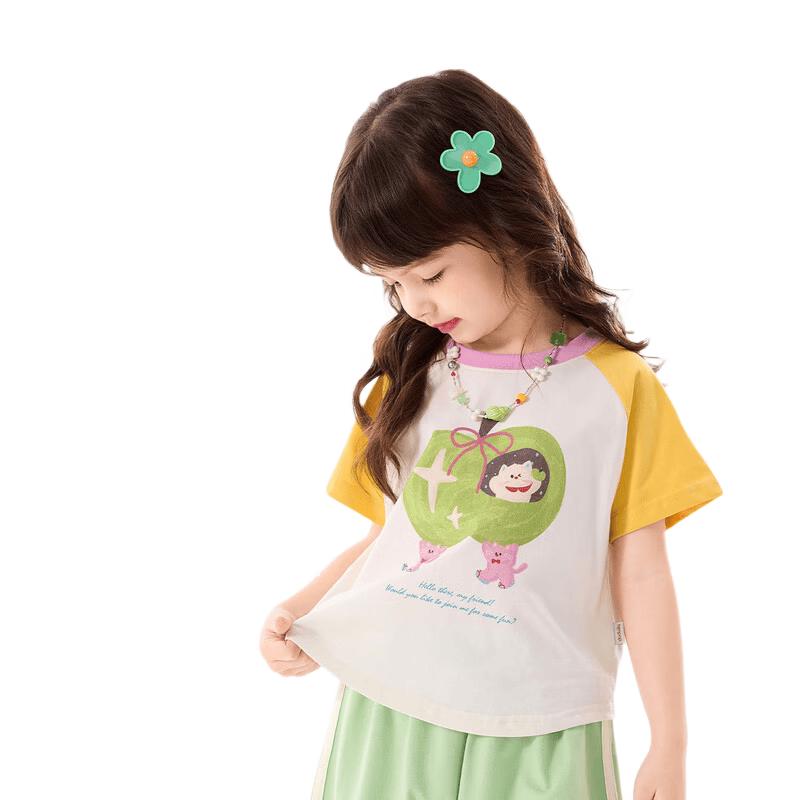 Dudu Family 100% Cotton Girls' Cartoon Print Short Sleeve T-Shirt
