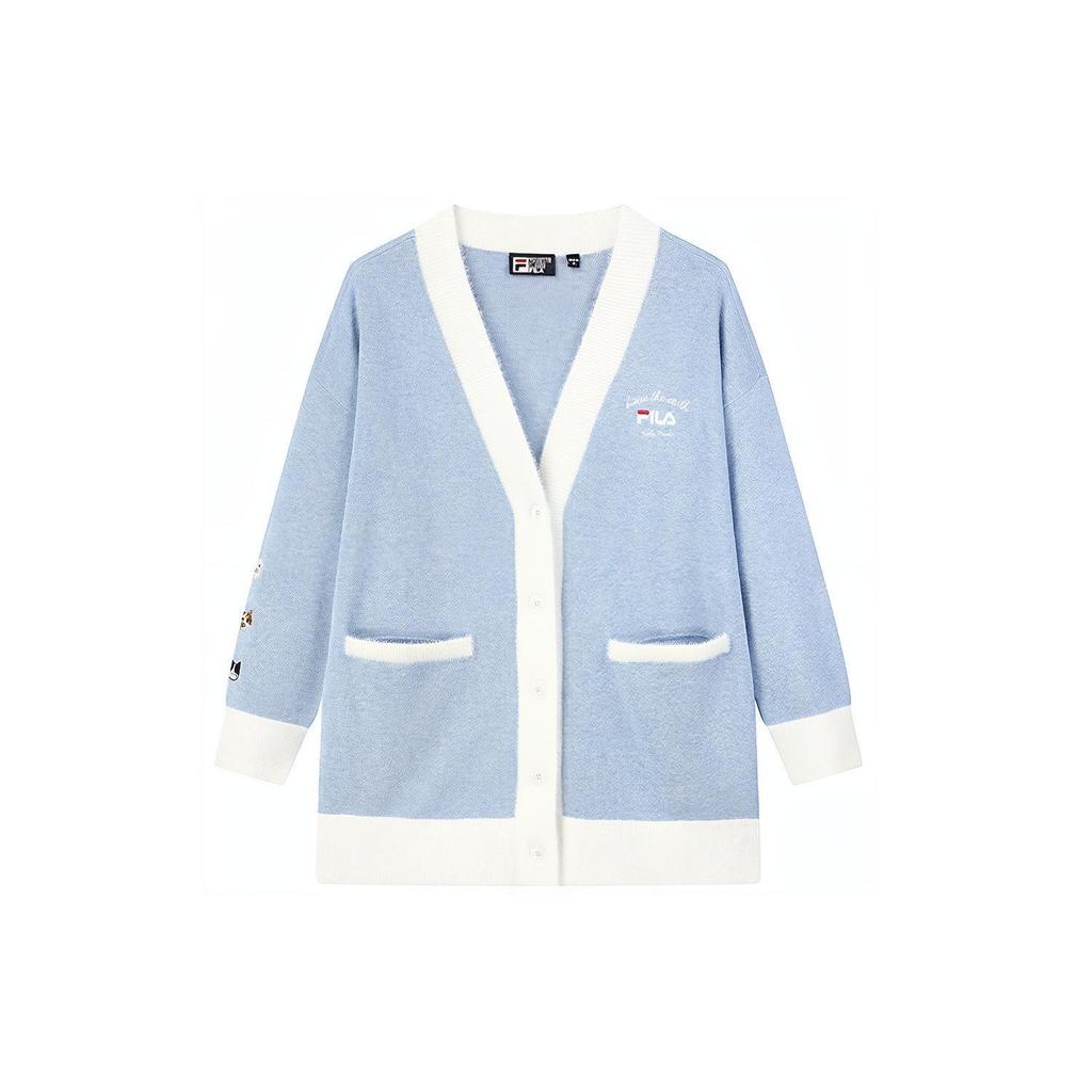 Fila X Pepe Shimada Embroidered Logo Color Block Sports Leisure Knit Sweater Women Sweater Cloud-Blue Flower-Gray F11W133498F-LB