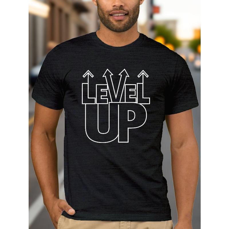 Европейский размер, футболка с принтом Level Up, футболки для мужчин, повседневная футболка с коротким рукавом для лета