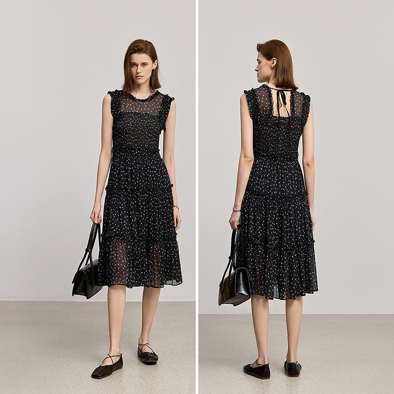 LILY Retro Floral Black Dress for Women