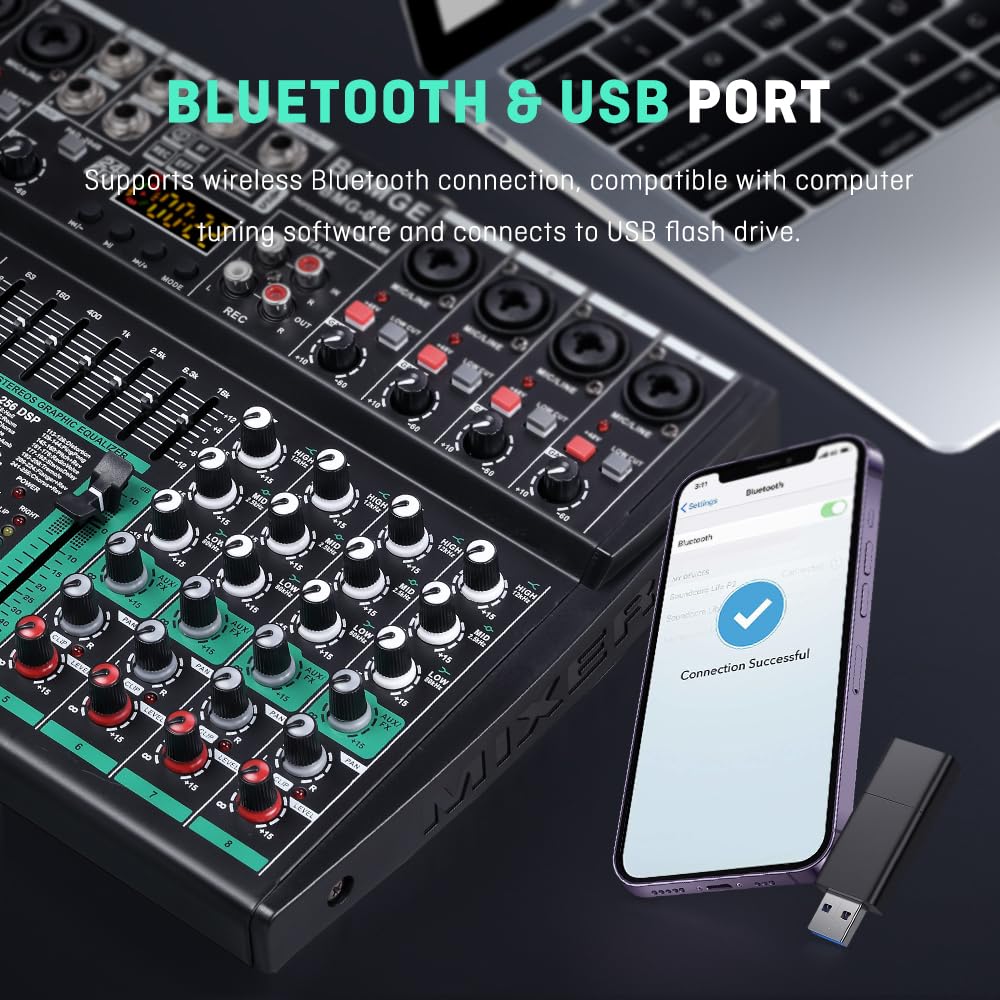 BOMGE Professional Audio Mixer Soundboard Console Stereo DSP DJ Studio Recording