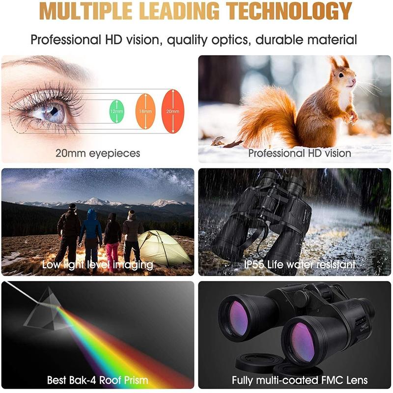 20X50 Бинокль HD Военный Профессиональный Телескоп Большой Окуляр Бинокулярный Охота Ночного Видения Наблюдение за птицами Путешествия Наблюдение за звездами Охота Концерт Спорт
