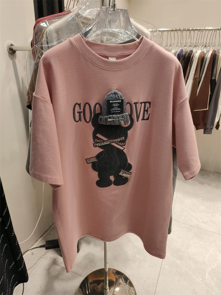 Футболка с короткими рукавами и принтом в виде мультфильмов для женщин в европейском стиле - весна 2023 г., модный топ с круглым вырезом