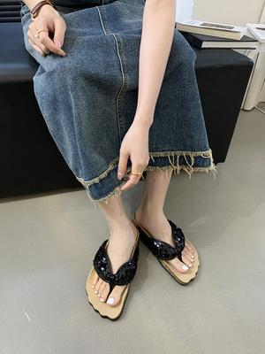 Мода Модные женские тапочки Шлепанцы Стразы Блестящие пайетки Ткань Вечерние туфли-лодочки Плоские туфли на низком каблуке Черные Серебряные Розовые Туфли женские