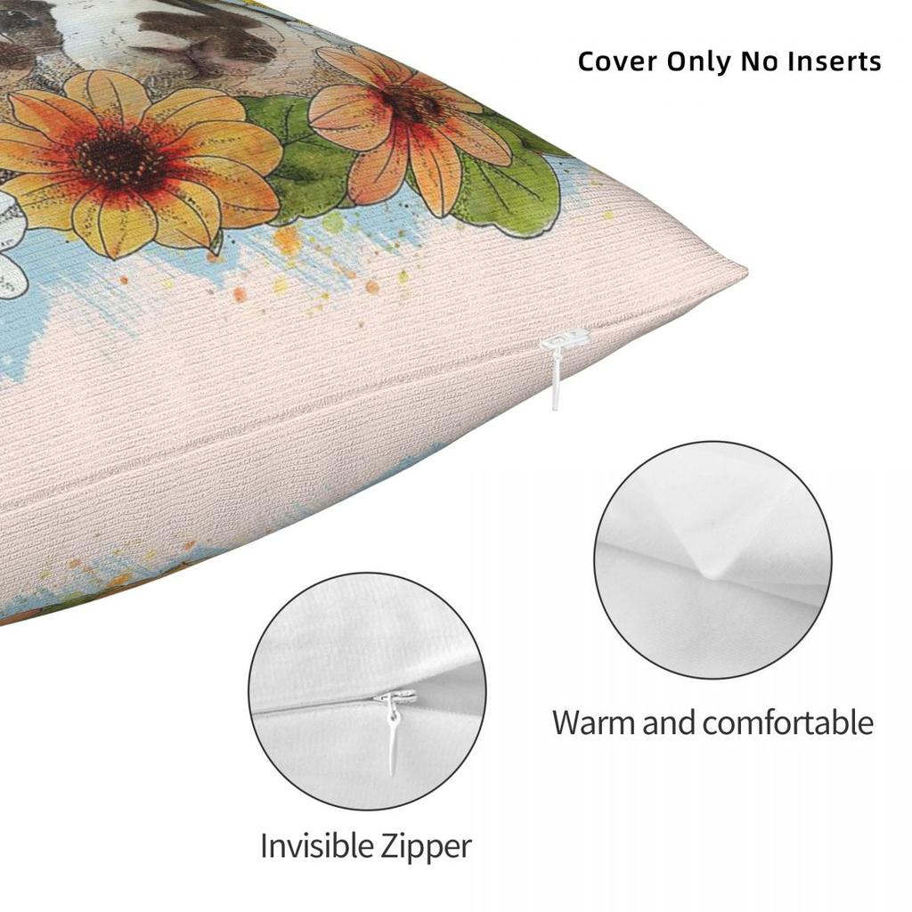 Bunny Floral Nature Square Pillowcase Polyester Linen Velvet Creative Zip Decor Sofa Cushion Cover