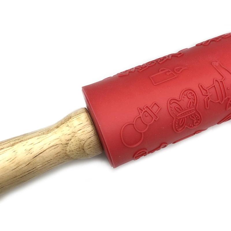 Рождественская скалка для тиснения для выпечки печенья, лапши, бисквита, помадки, теста для торта, гравированный ролик, силиконовая скалка