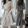 2021 Plus Size Korean Striped Midi Dress for Women - Spring/Summer Fashion