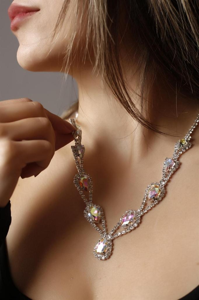 Посеребренный камень Хюррем, ожерелье и серьги, комплект для особых случаев, свадебный комплект, колье