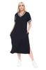 Women's Big Size Dress Plus Size Short Sleeve Black V-Neck Viscose Dress
