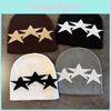 Fall Winter Acrylic Beanie With High Top And Star Pattern For Casual Streetwear