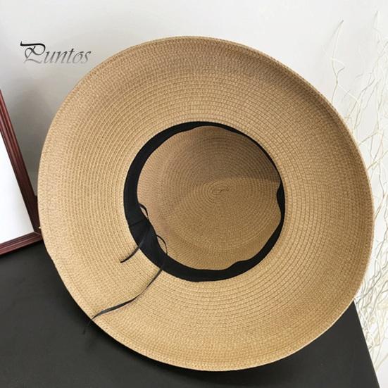 Women Summer Sun Hat Flat Top Large Brim Sun Protection Hat Solid Color Lightweight Straw Hat Beach Vacation Hat