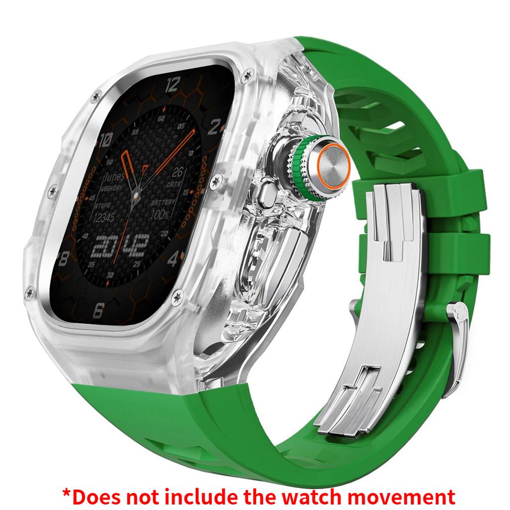 Роскошный мод-комплект для Apple watch Ultra 3/2/1 49 мм Спортивный резиновый ремешок+чехол для Iwatch ultra 49 мм Прозрачный ледяной чехол Комплект для переделки