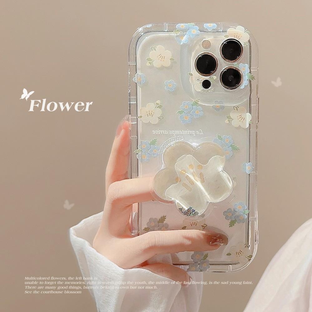 Cute Flower Phone Case with Stand for iPhone 17 16 15 14 13 Pro Max, Aesthetic Floral Shockproof Cover, Kawaii Protective Case for Girls