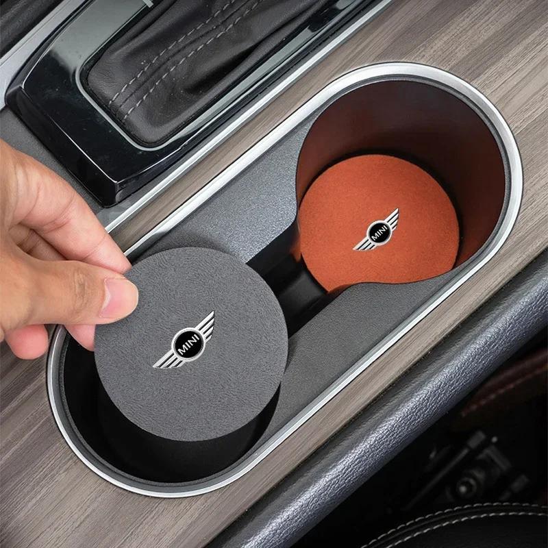 2Pcs Car Suede Coaster Anti-Slip Water Cup Pad Accessories For MINI One Cooper JCW Countryman Clubman Cabrio Paceman Coupe dymfu11