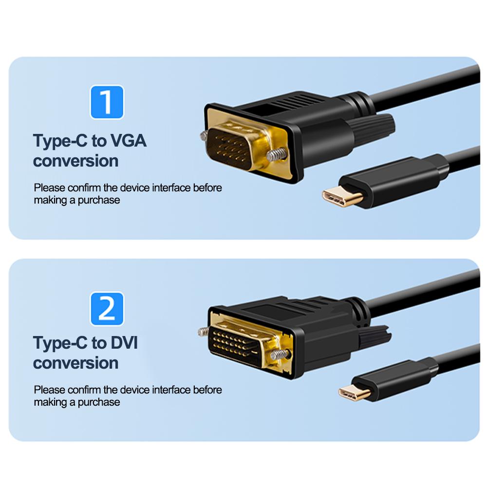 Кабель USB C на VGA 1080P Кабель-адаптер-конвертер Type C 3.1 VGA Позолоченный 1,8 м Для ноутбука UHD Внешний видеопроектор