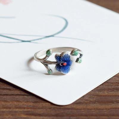 Кольцо JMXD-Cloisonne с синим фаленопсисом, Маленькое свежее ретро этнический стиль литературные украшения