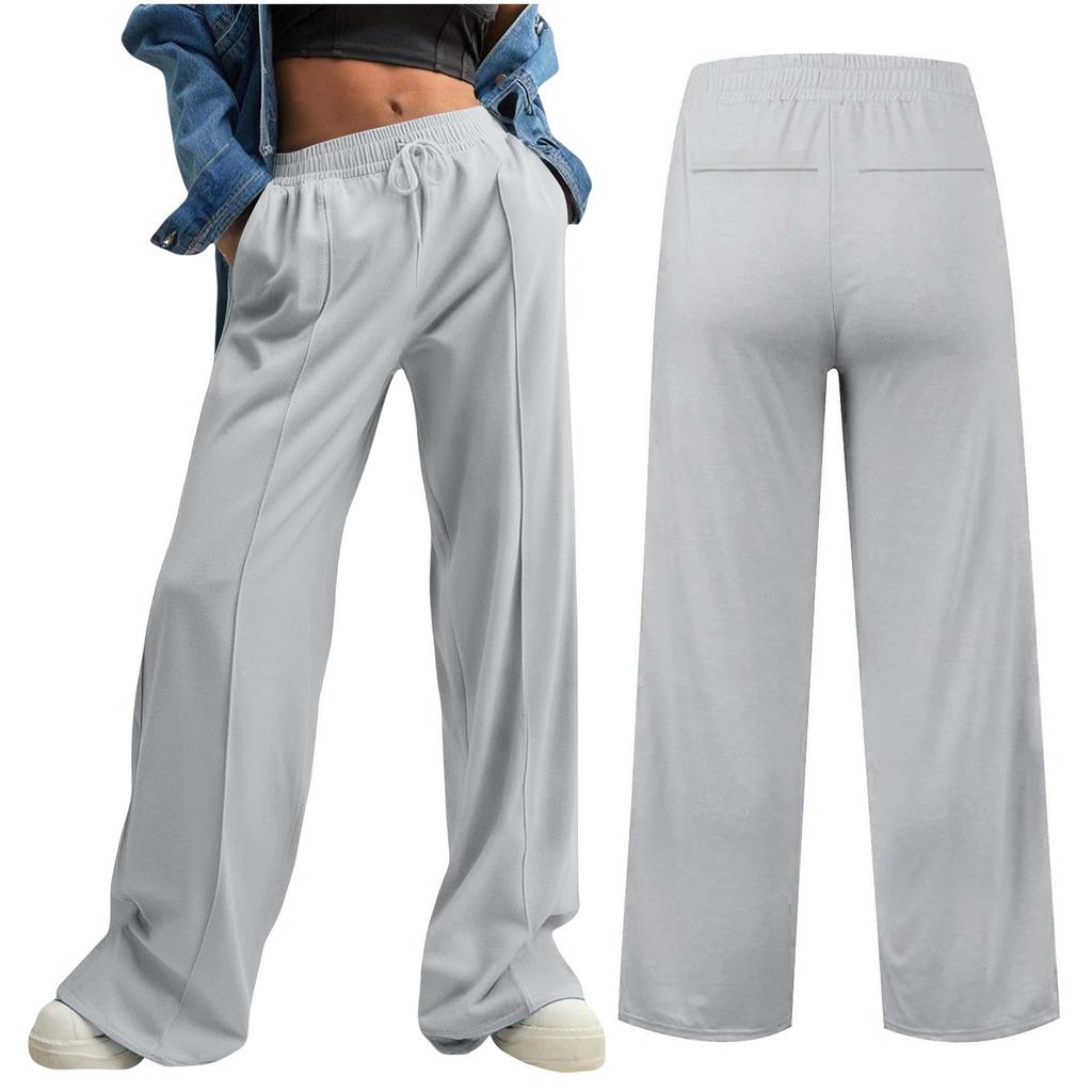 Women's Fashion Loose Solid Color With Pockets Elastic Waist Sports Casual Pants
