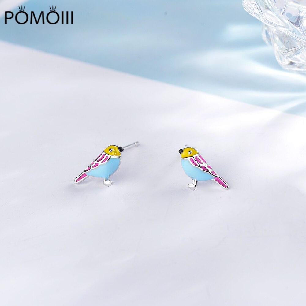 925 Sterling Silver Cute Little Glazed Bird Stud Earrings For Women Girl Gift Jewelry Wholesale S-E723