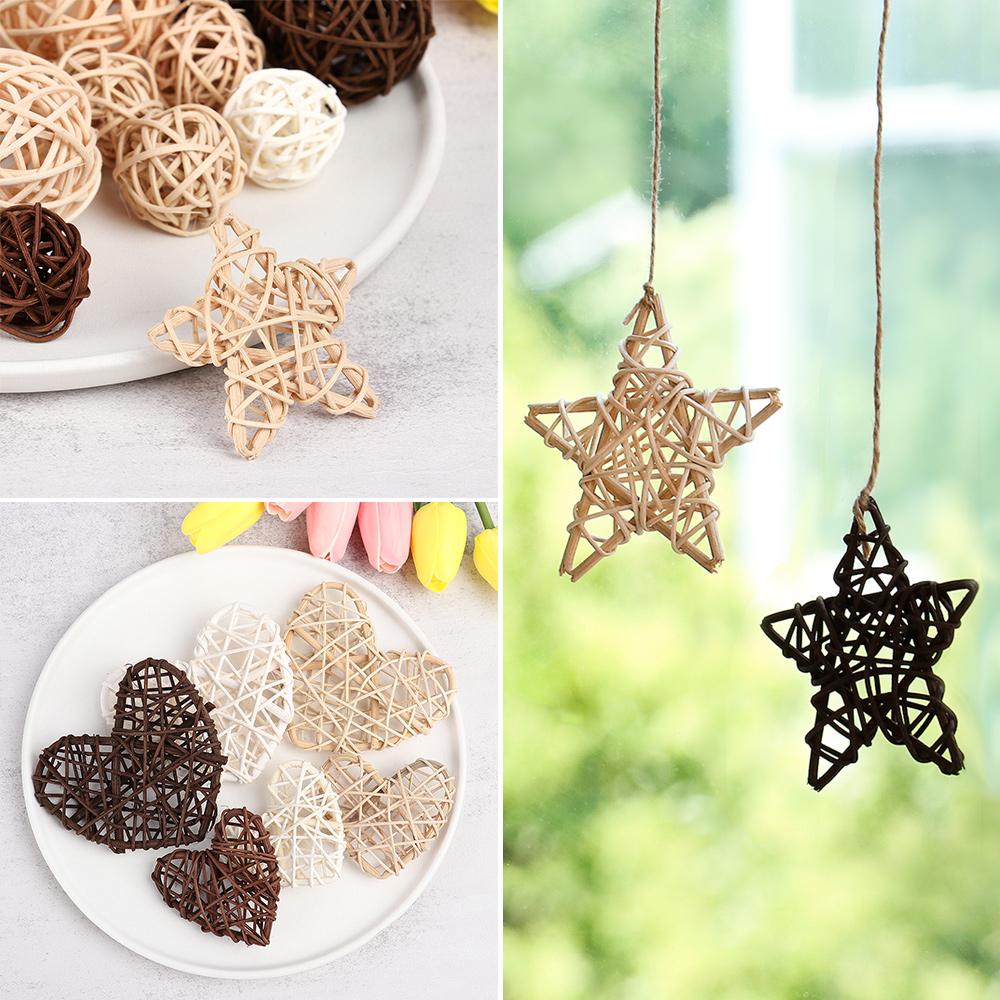 Hanging Pendants Christmas Tree Ornament Rattan Ball Heart Stars Home Decorations Wood Coffee White