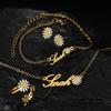 Atoztide Personalized Custom Name Jewelry Set Dripping Oil Flower Necklace Bracelet Earring Ring Stainless Steel for Women Gifts