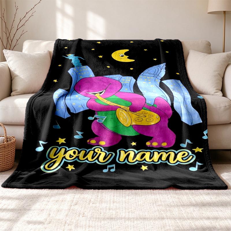 barney & friends Customizable name outdoor blanket soft cozy and warm Multi-purpose office blanket outdoor camping and travel blanket all