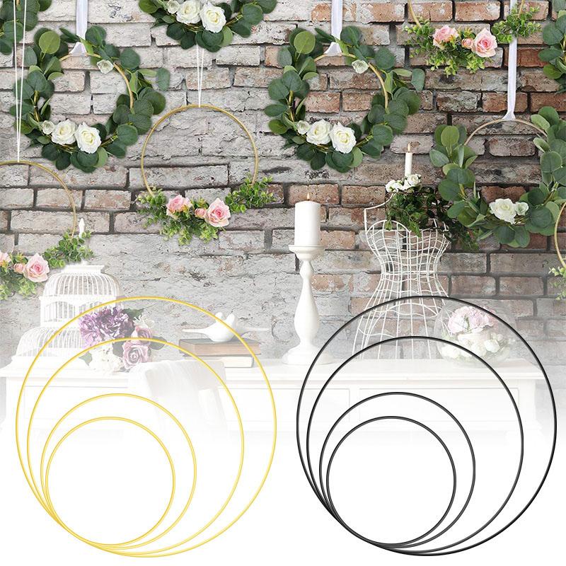 1PC Iron Hoops DIY Craft Metal Ring Black Wedding Wreath Handmade Iron Flower Rings Gold Party Decoration