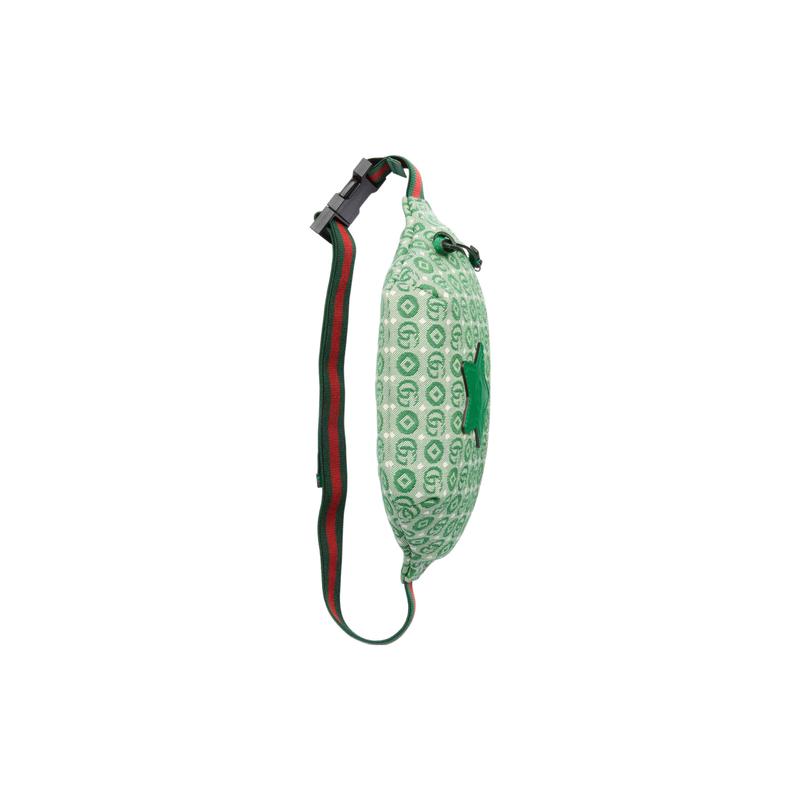Gucci Interlocking double G printed star logo zipper all over shoulder crossbody bag children's bag cotton waist bag children's green