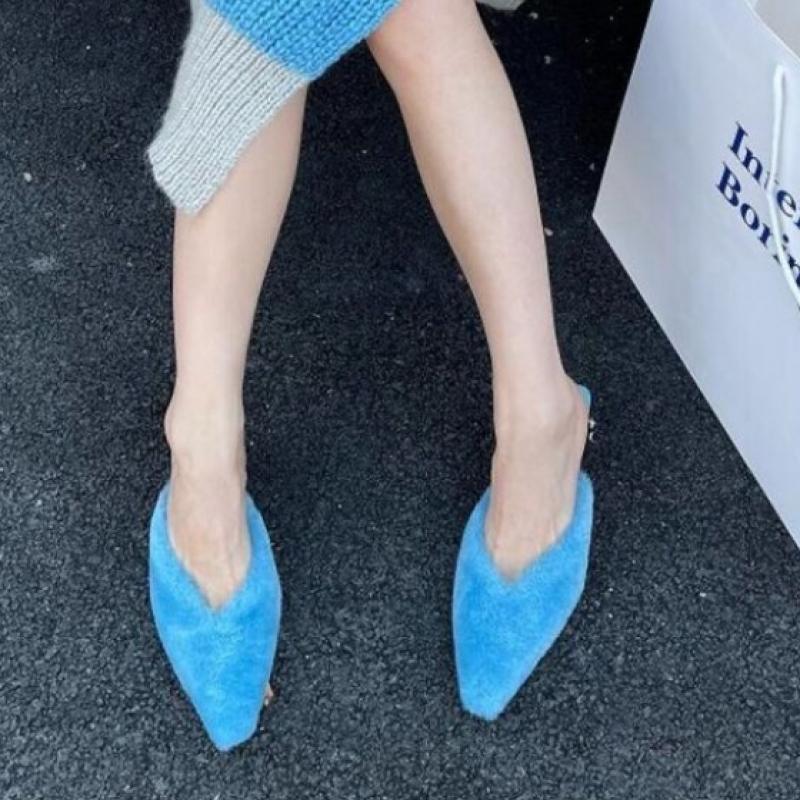 New ArrivalS Open Run Women S Mugette Bloper Kitten Heel Fur ShoeS Pointed Toe