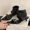 Fashion Fashion Pointed Toe Metal Buckle Brand Modern Boots Women Sexy Open Toe Kitten Heel Design Summer Boots Elegant Women Ankle Boot