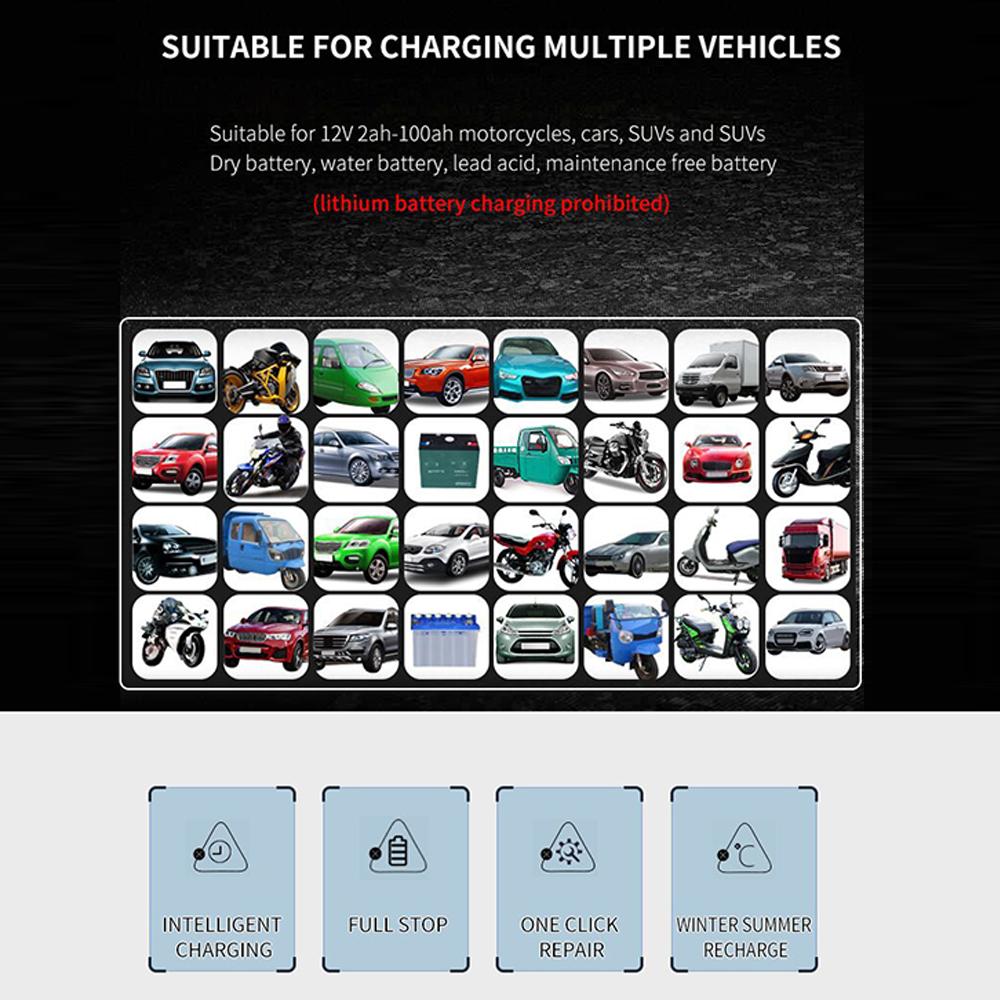 Полностью автоматическое автомобильное зарядное устройство 12 В, 6 А, от 110 В до 220 В, быстрая импульсная зарядка для влажной и сухой свинцово-кислотной кислоты с цифровым ЖК-дисплеем