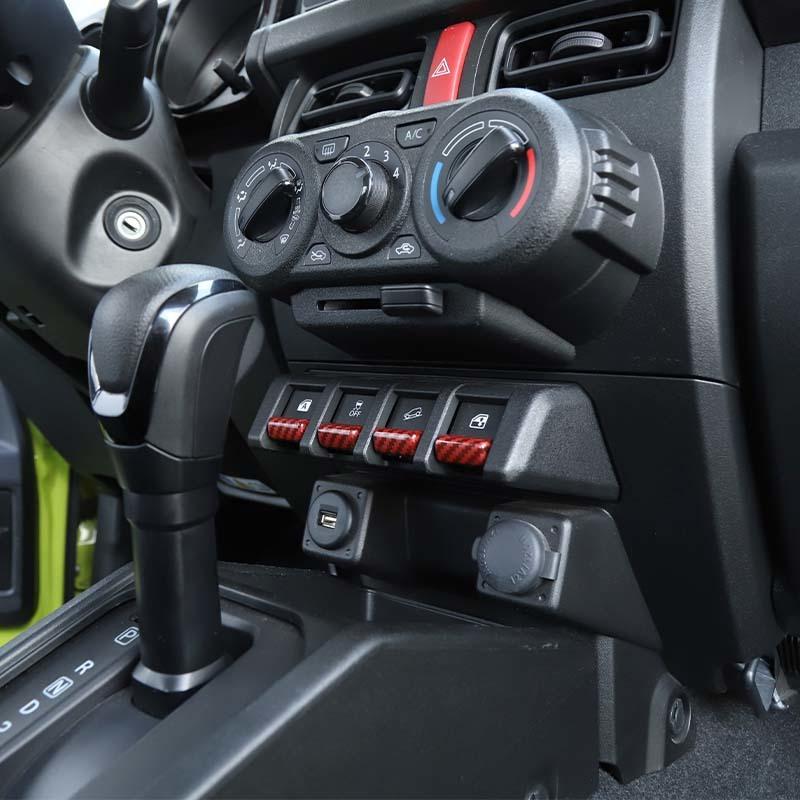 Декоративные наклейки на кнопки окна автомобиля из АБС-пластика для Suzuki Jimny 2019 года выпуска, аксессуары для интерьера, серебристые, с принтом из углеродного волокна