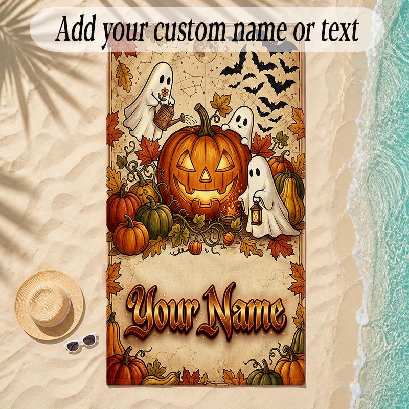 Halloween Theme Soft Beach Towel Personalized Custom Name Text Towel Portable for Beach Pool Travel