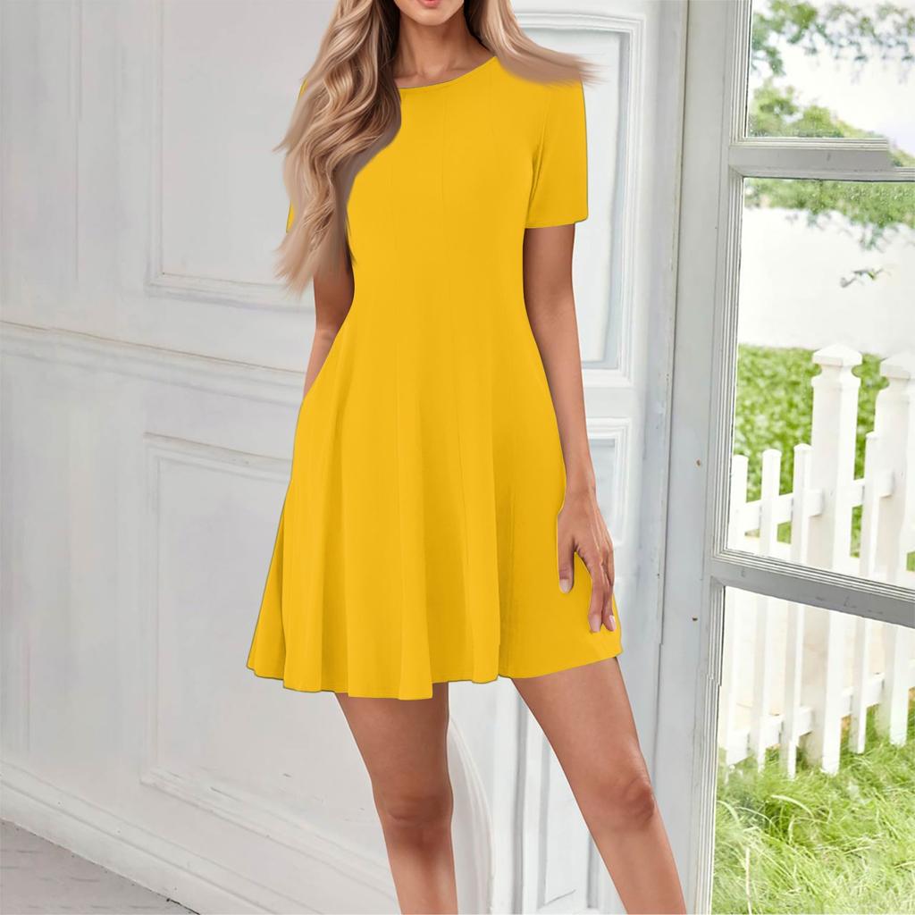 Женское повседневное модное круглое платье с коротким рукавом и короткими рукавами
