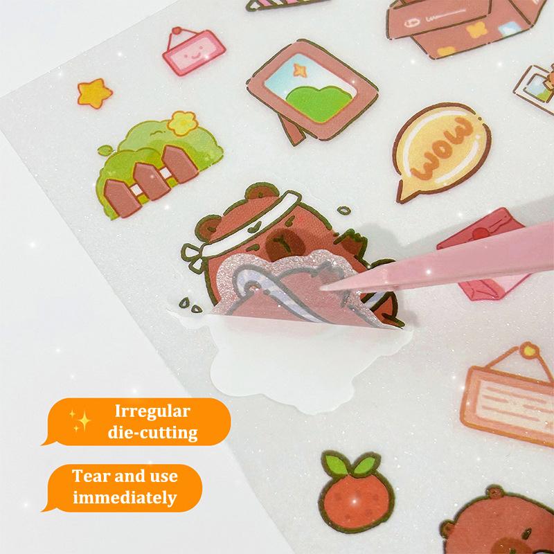 4 листа Kawaii Cute Capybara Frosted Stickers Cartoon Diary Decoration Scrapbooking Journal Stickers Aesthetic Stationery School
