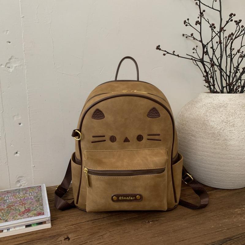 Schoolbag Korean version retro large-capacity backpack niche design cute kitten student schoolbag versatile popular commuter backpack