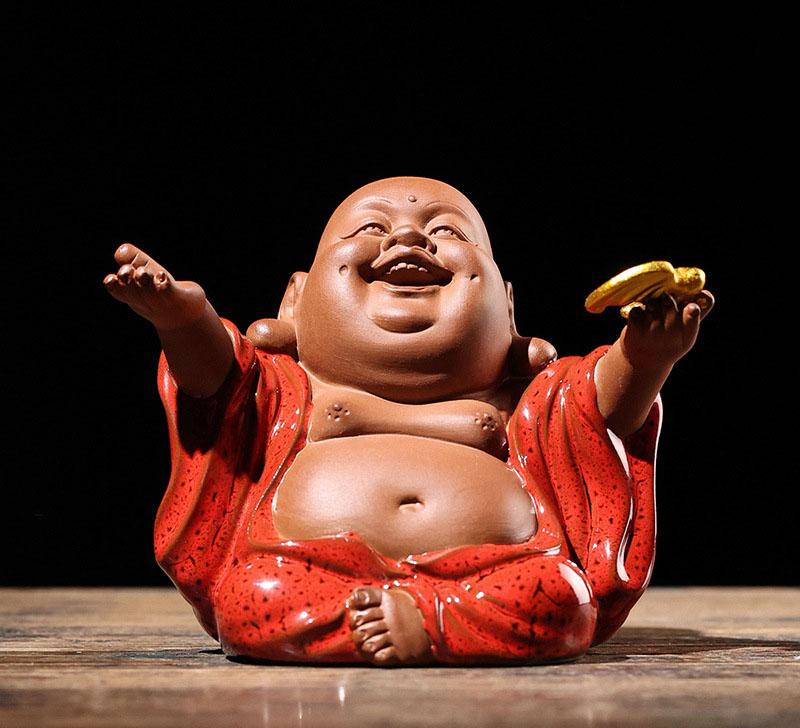 Украшения из фиолетовой глины в китайском стиле дзен в виде Будды Майтрейи, для гостиной, крыльца, автомобиля, чайный сервиз