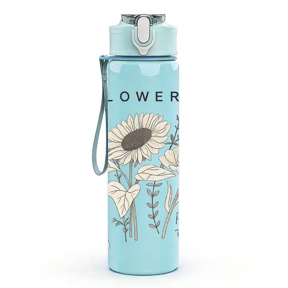 1PC Dandelion And Daisy Flower Art Print 750ml Color Plastic Sports Water Bottle Leakproof Flip Straw Lid Suitable for Sports Office Home Use