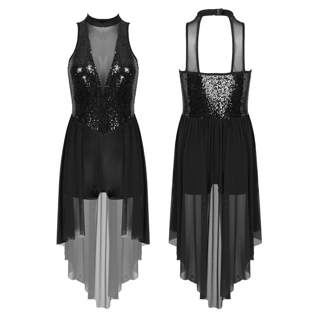 Женская танцевальная одежда с нерегулярным высоким низким низом и сетчатой ​​юбкой для лирического современного балета для девочек