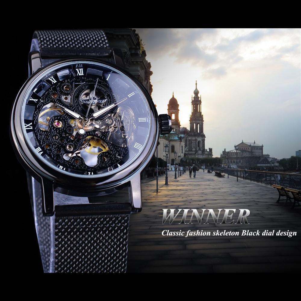 WINNER Лучшие мужские часы, модные повседневные механические часы, ретро-римские скелетонированные мужские часы