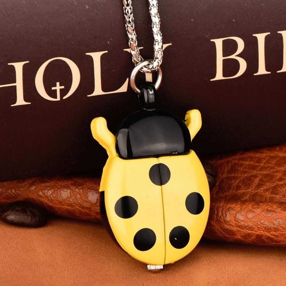 Fashion Multi-color Ladybug Pocket Watch Lightweight Quartz Pocket Watch with Chain Necklace Pocket Watch