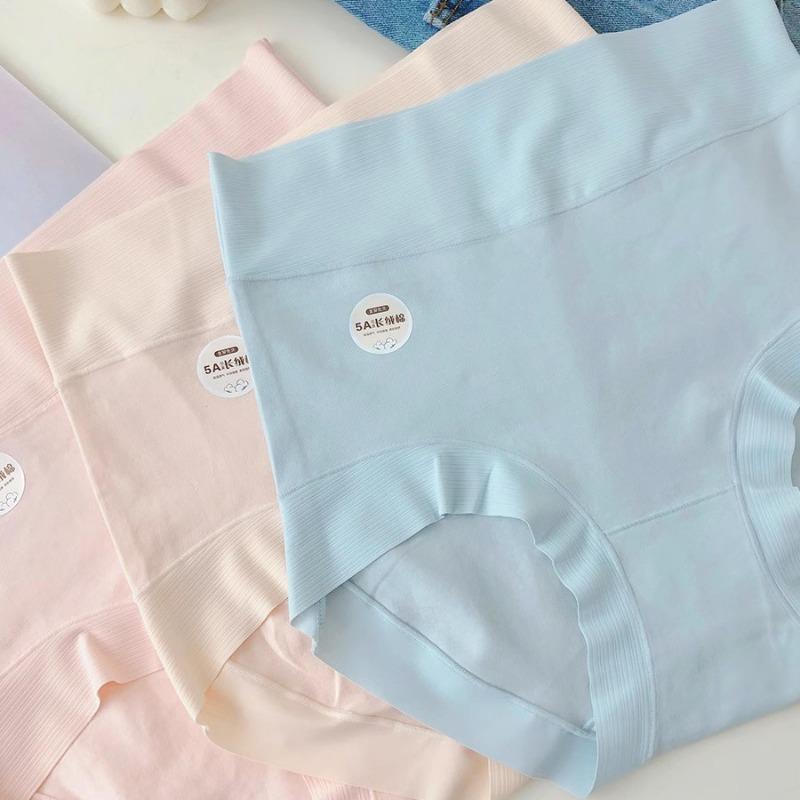 High Waist Solid Color Antibacterial Seamless Tummy Control Large Size Women Underwear