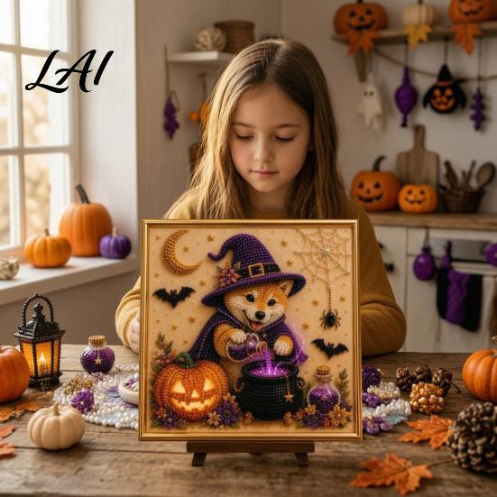 Puppy Themed Faux Pearl Painting Halloween Kit Art DIY Witch Seasonal Home Decor Projects Hat Bead Craft Kit for Adults And Teens Handmade