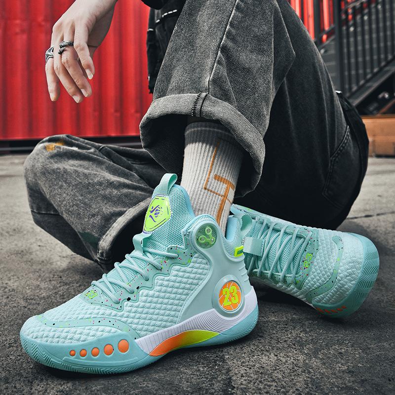Большие размеры сетчатые мужские дышащие кроссовки новые кроссовки до середины голени для пар фактические боевые баскетбольные кроссовки для тренировок