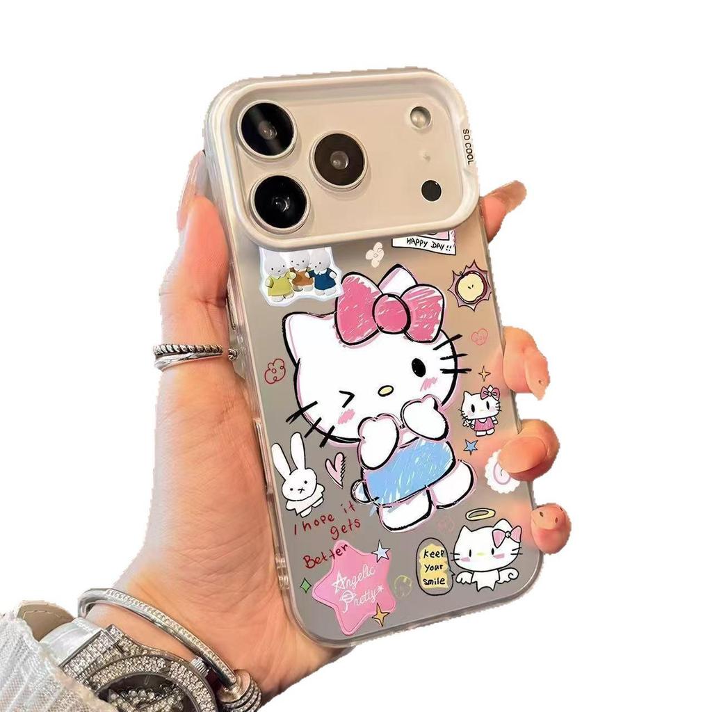 Cross Graffiti Bow Cat Phone Case for iPhone 16 Pro/16 Pro Max/14