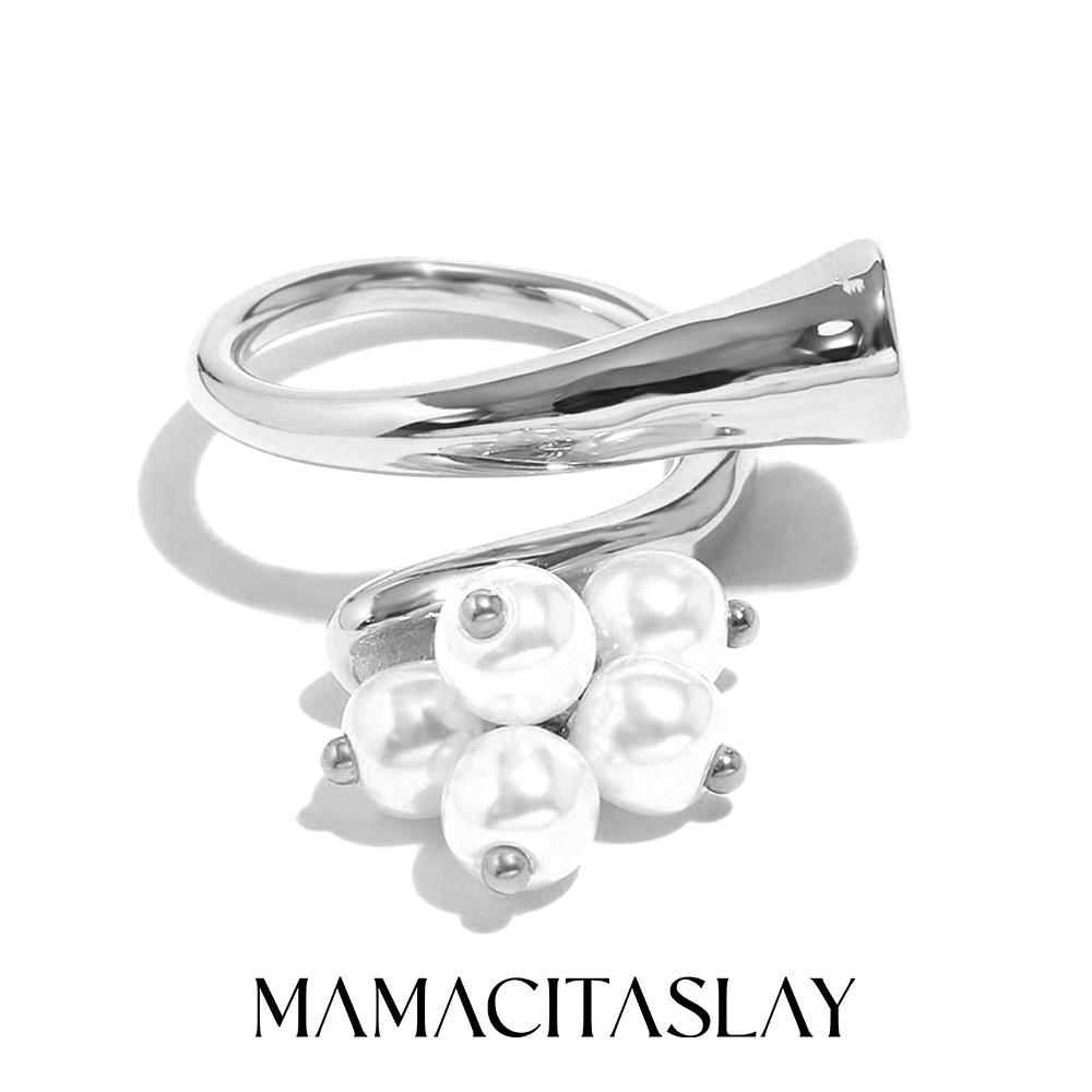 MamacitaSlay Уникальные Открытые Геометрические Кольца с Жемчугом из Нержавеющей Стали с Покрытием 18K Золотом Водонепроницаемые Украшения Женский Креативный Шарм Подарок