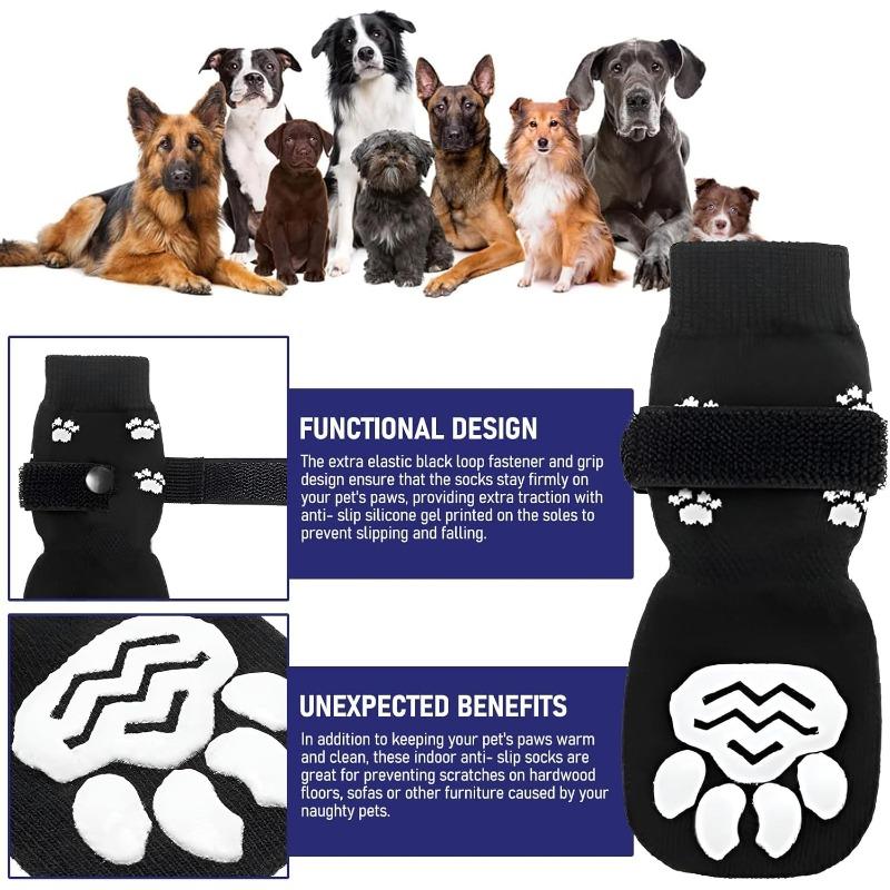 4 Pcs Dog Non-slip Socks Dog Socks with Adjustable Straps Cotton Dog Socks for Large and Small Dogs S/M/L 2